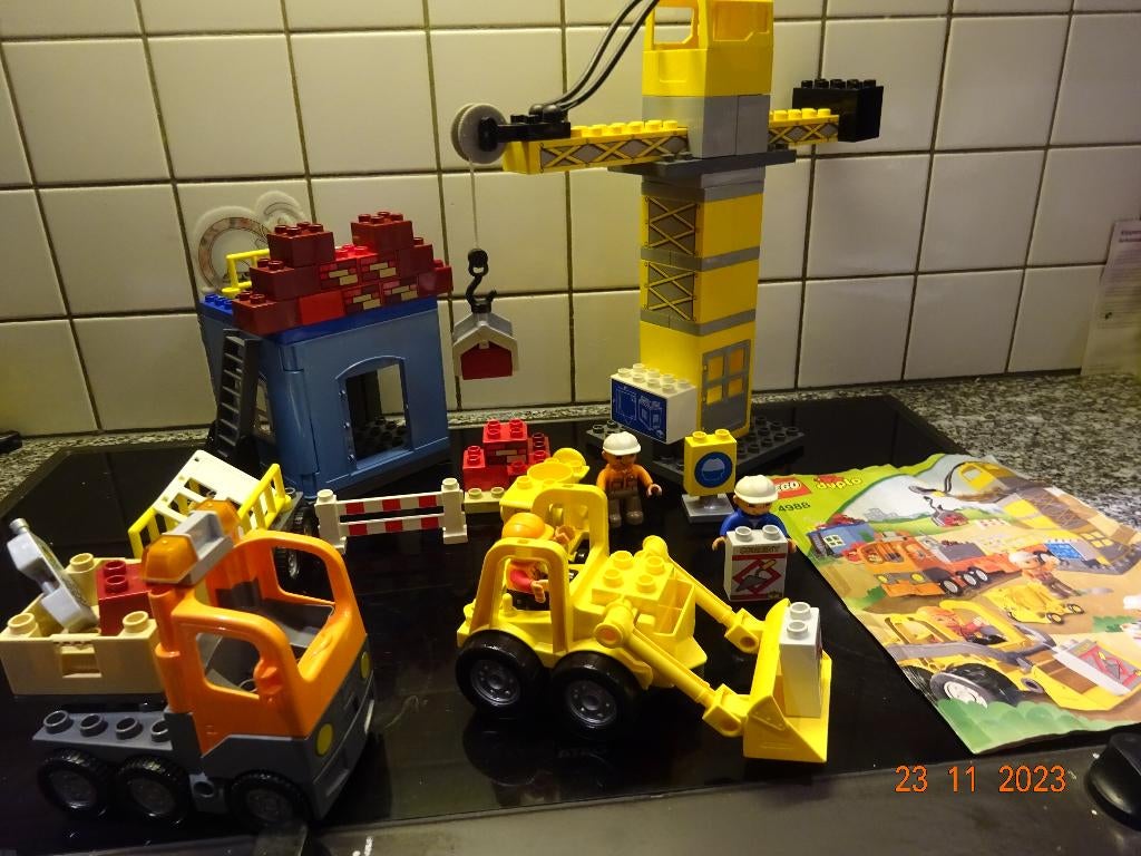 Lego Duplo grote bouwplaats 4988, met kraan, werkmannen...., Enlèvement ou Envoi, Duplo