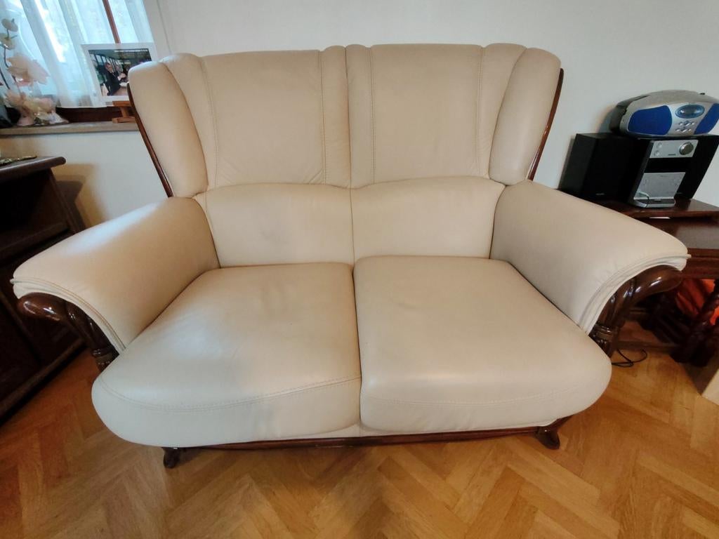 Canapé 2 places cuir beige, 75 à 100 cm, Moins de 150 cm, Utilisé, Cuir