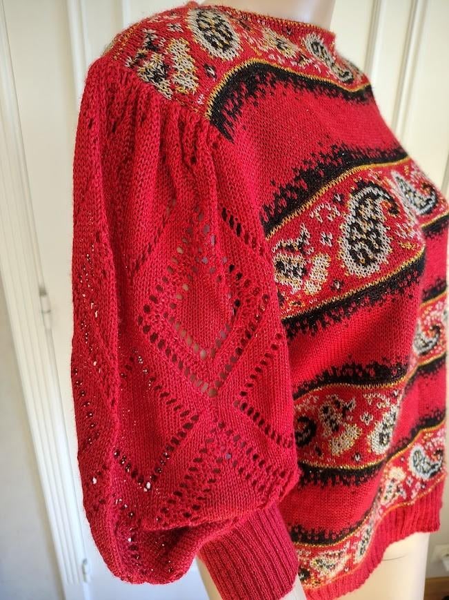 Leuke vintage trui met gehaakte mouwen, Kleding | Dames, Vintage, Ophalen of Verzenden, Rood