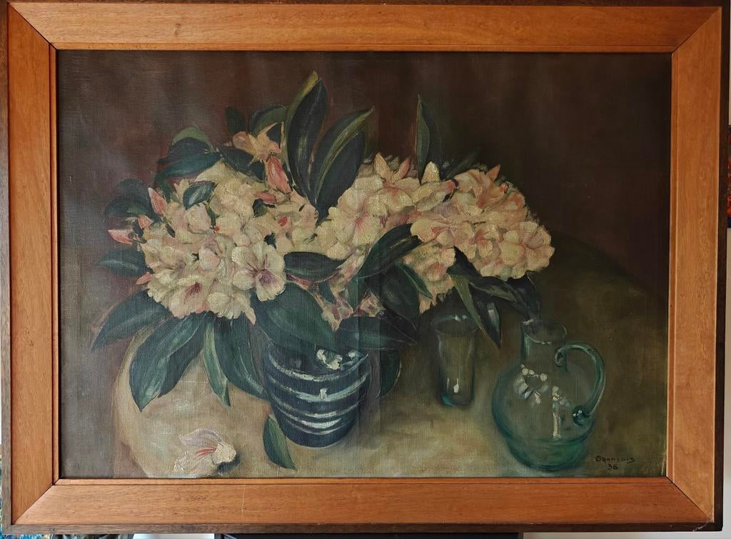 Nature morte. Peinture à l'huile sur toile. G. François., Antiquités & Art, Enlèvement