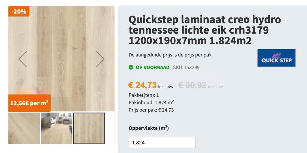 Quickstep laminaat creo hydro tennessee lichte eik, Ophalen, Overige materialen, 50 tot 150 cm, Nieuw