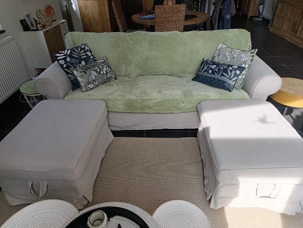 Très beau canapé 3 places plus 2 reposes pieds, Enlèvement, Comme neuf, Trois personnes, Tissus