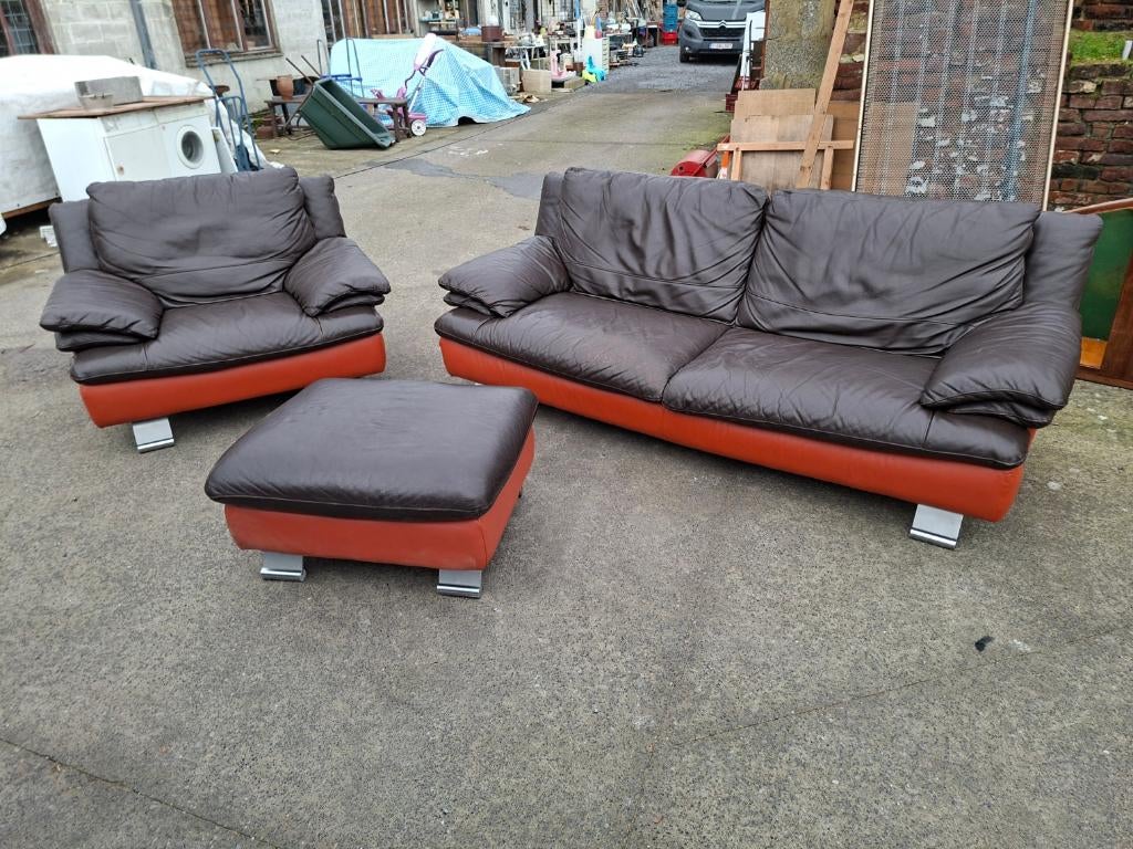 Salon design en cuir deux tons, Maison & Meubles, 200 à 250 cm, Banc droit, Enlèvement, Utilisé