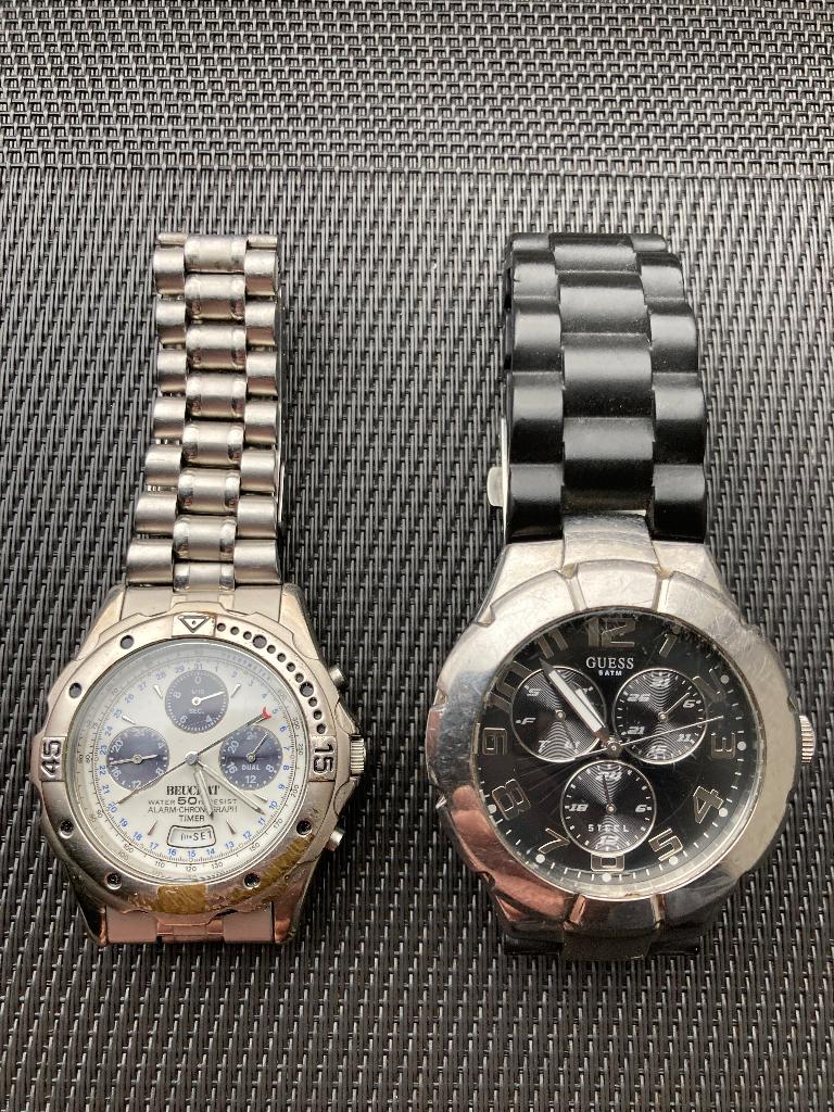 2 Montres acier BEUCHAT et GUESS, Montre-bracelet, Autres marques, Enlèvement ou Envoi, Acier