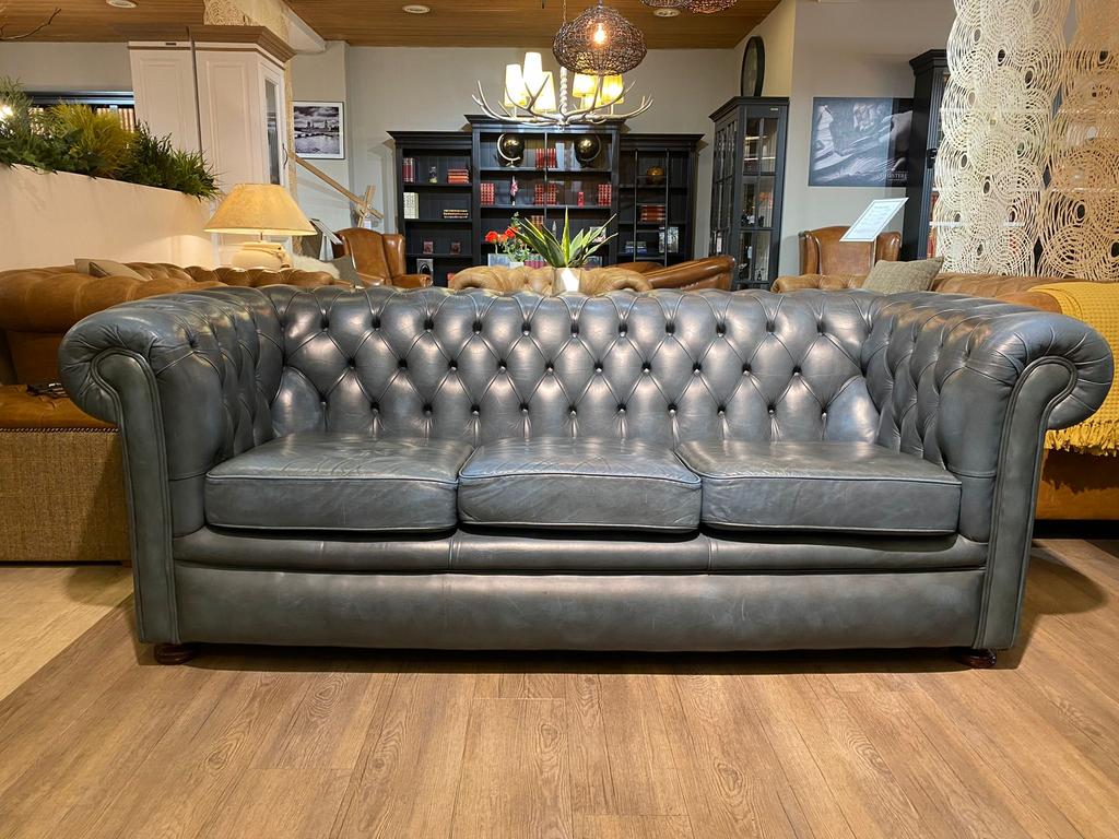Gave Engelse chesterfield 3 Zits zetel Jeans Blauw, Ophalen of Verzenden