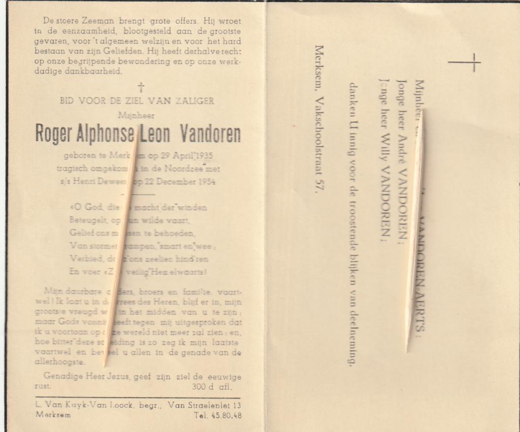 Bidprentje Visser Noordzee, Verzenden, Bidprentje