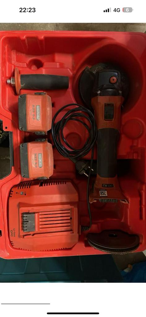 Hilti ag 4s-22 snoerloze haakse slijper met 2 accu’s, Doe-het-zelf en Bouw, Ophalen of Verzenden