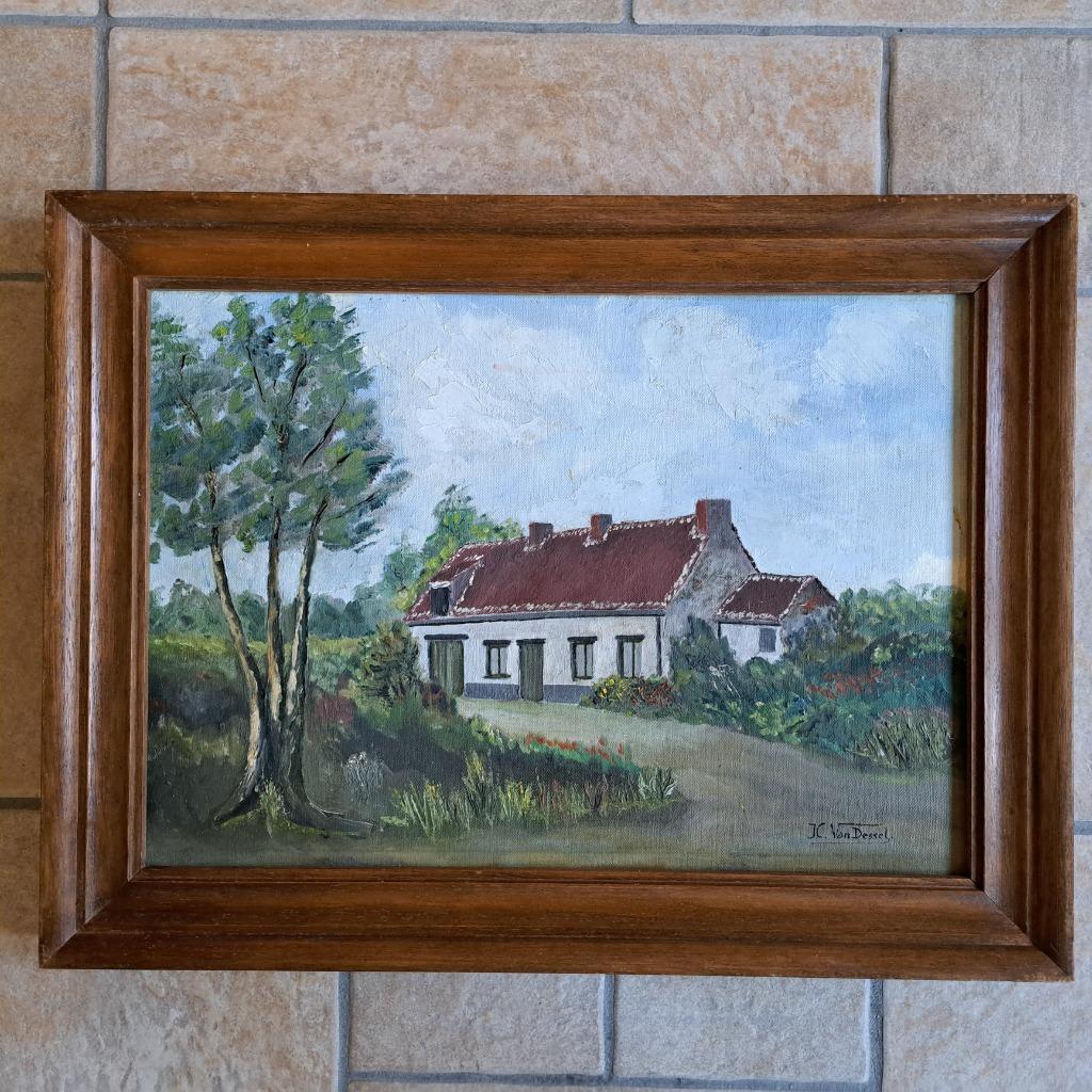 Tableau huile sur toile maison campagne, Antiquités & Art, Enlèvement
