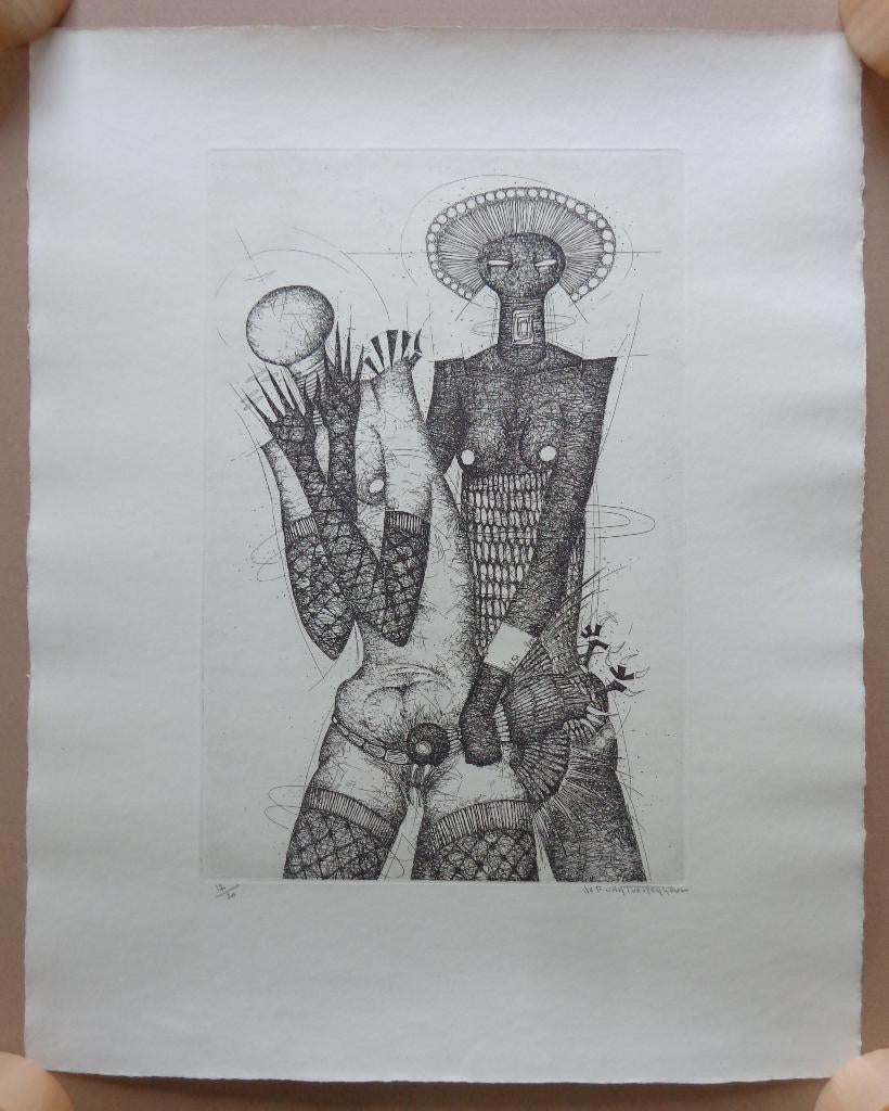 JEF VAN TUERENHOUT / EROTIEK / ZW-W ETS / 64x51cm / SIG, Antiek en Kunst, Kunst | Litho's en Zeefdrukken, Ophalen of Verzenden