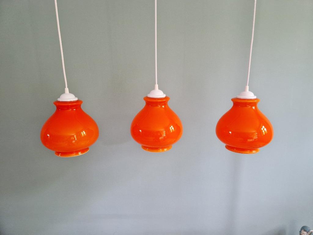 Trio de suspensions vintage en opaline orange, 1960-70, Enlèvement ou Envoi