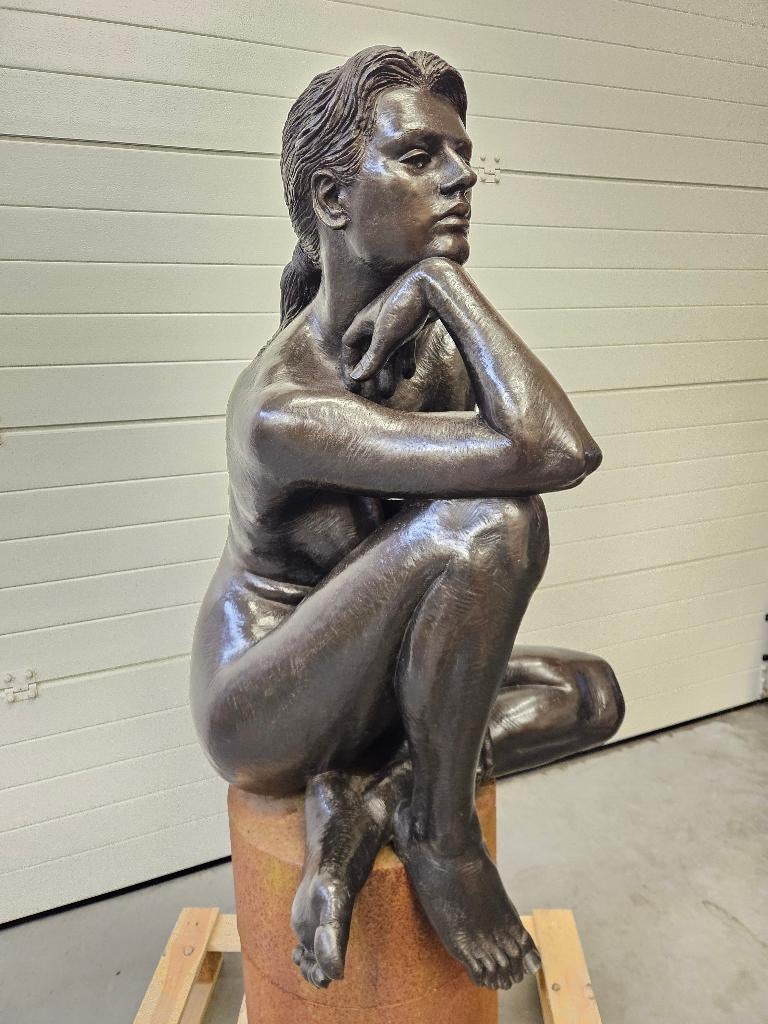 Duriez Irénée bronzen zittend naakt levensgroot topwerk !!!, Ophalen of Verzenden