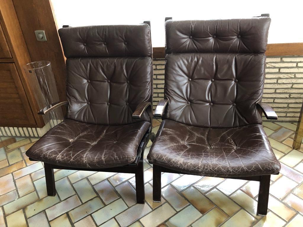 2 sièges en cuir marron Farstrup Denmark Vintage 70', Enlèvement, Utilisé, Une personne