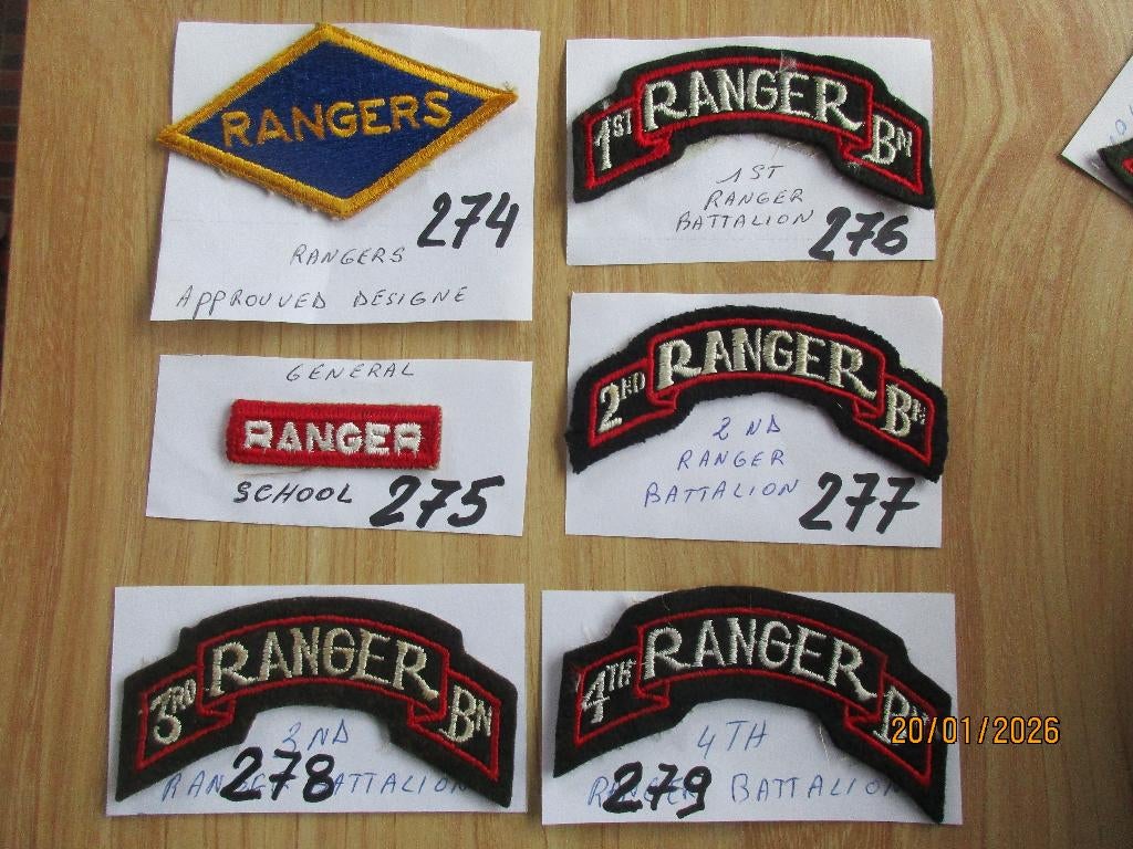 Patchs originaux RANGERS BATTALIONS US WWII., Collections, Enlèvement ou Envoi, Armée de terre, Emblème ou Badge