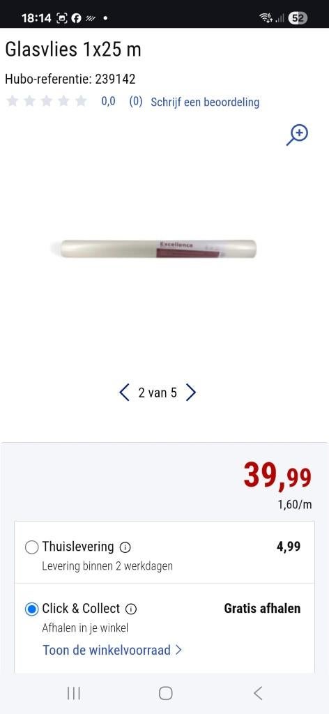 toile de verre prépeinte + colle à papier (Hubo), Enlèvement ou Envoi, 10 à 25 m², Neutraal = overschilderbaar