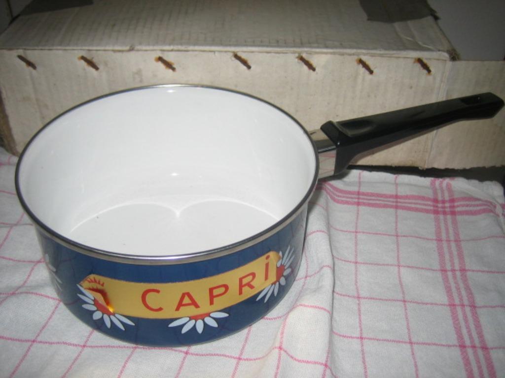 Zware  geémailleerde steelpan, blauw met madelief,vintage, Antiek en Kunst, Ophalen