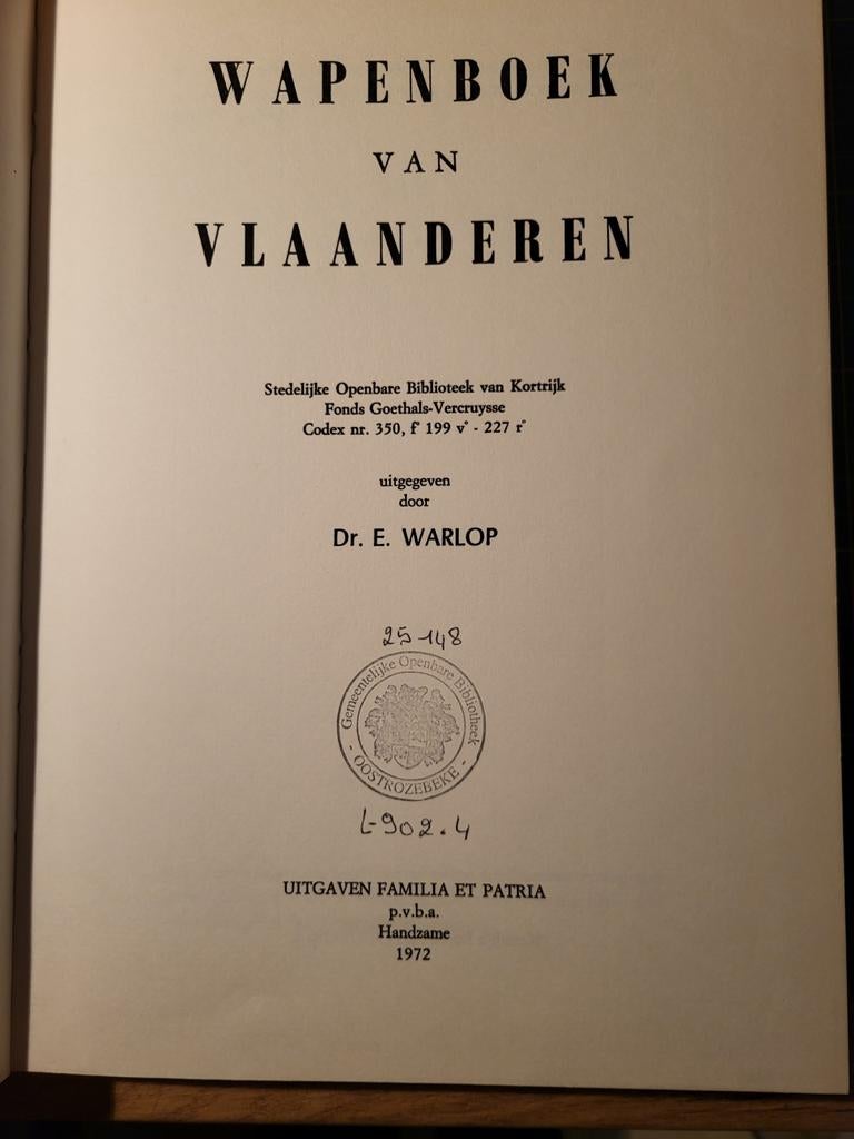 Dr. E. Warlop - Wapenboek van Vlaanderen, Ophalen of Verzenden