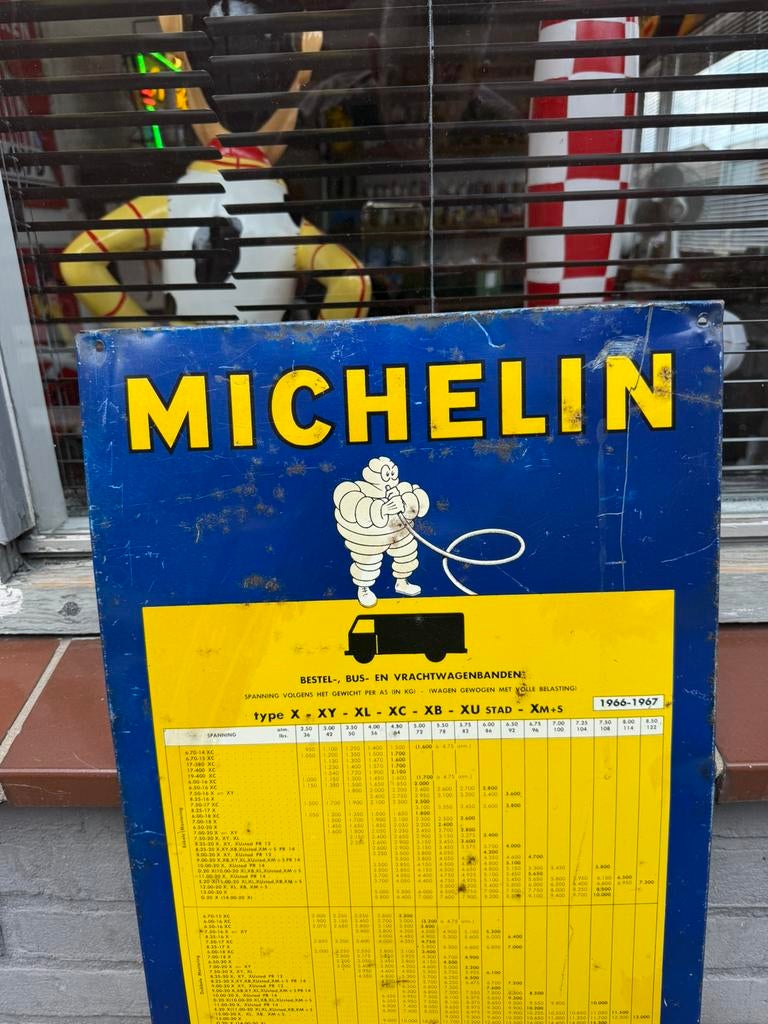 Michelin banden oud reclamebord 1966, Verzamelen, Ophalen of Verzenden, Gebruikt, Reclamebord