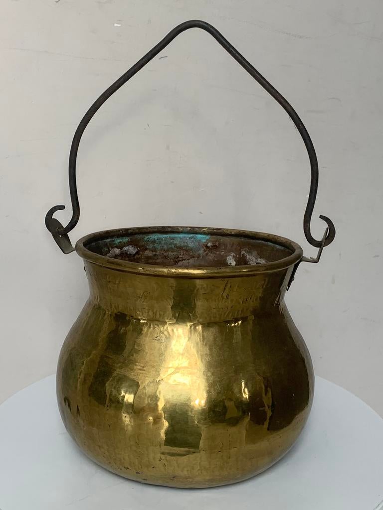 Vintage koperen hangpot met handgreep, Ophalen, Koper