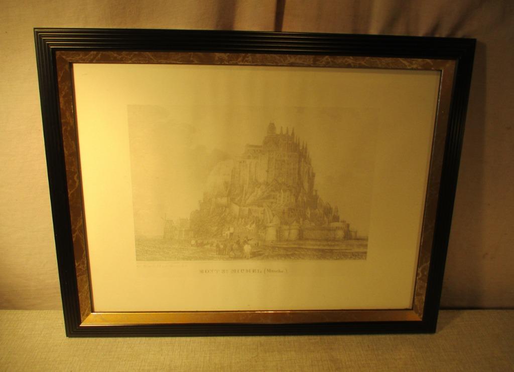 Mooi Oude Gravure - Le Mont St Michel - 46x36, Ophalen of Verzenden