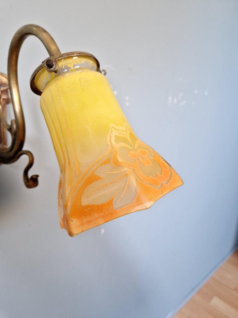 Art Nouveau bronzen wandlamp, jaren 1900, Ophalen of Verzenden