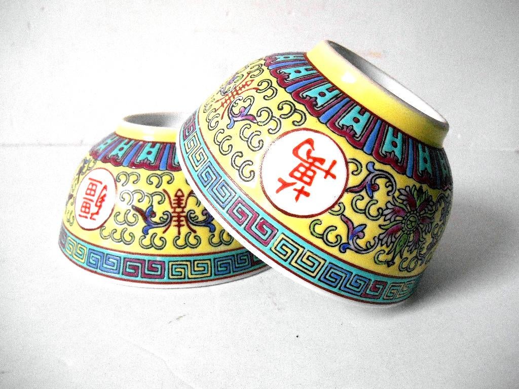 2 bols chinois porcelaine - Mun Shou, Enlèvement ou Envoi