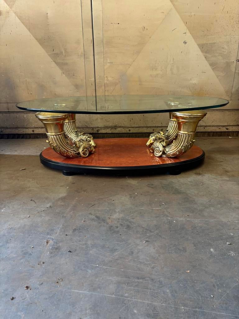 Antieke salontafel met messing, Antiek en Kunst, Ophalen of Verzenden