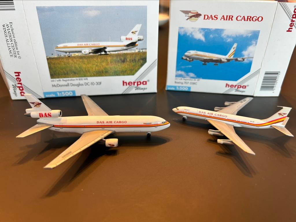 Das Air Cargo Boeing 707F + DC-10F 1/500 Herpa Wings, Collections, Enlèvement ou Envoi, Comme neuf