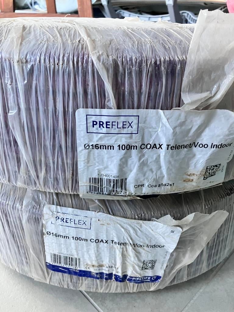 NEUF Preflex 16 mm 100 m coax telenet/voo indoor, Enlèvement ou Envoi, Neuf, Câble ou Fil électrique