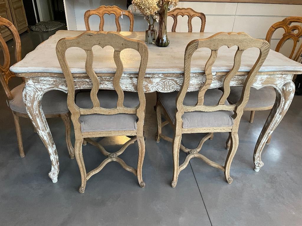 Table salle à manger en bois patiné + 6 chaises, 150 à 200 cm, Cinq personnes ou plus, Enlèvement, Utilisé