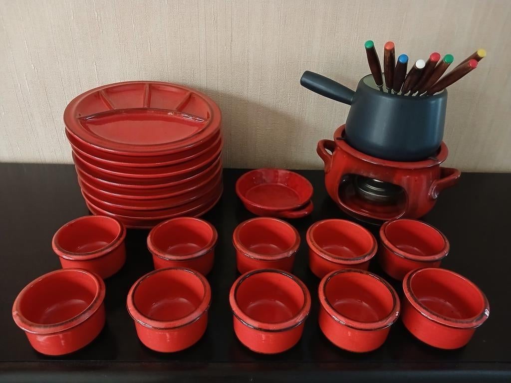 Fondueset met fonduepan en fonduepanwarmer inbegrepen, Ophalen, Gebruikt, Keramiek, Effen
