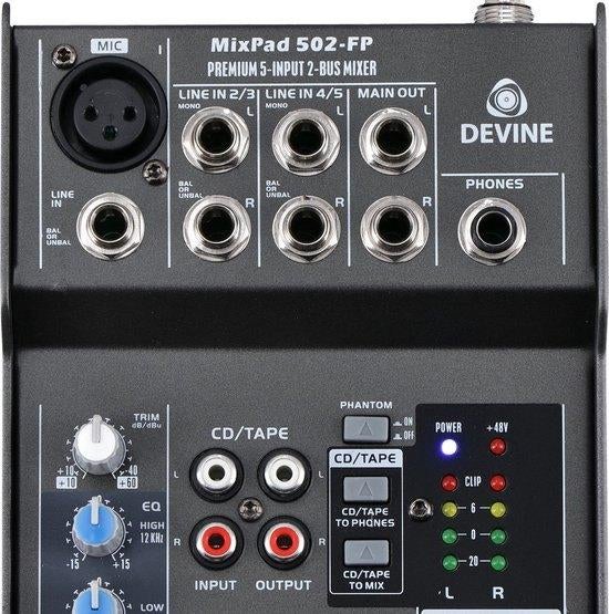 Devine Mixpad 502 profesionele 5 kanaals mixer, Enlèvement, Comme neuf, Audio