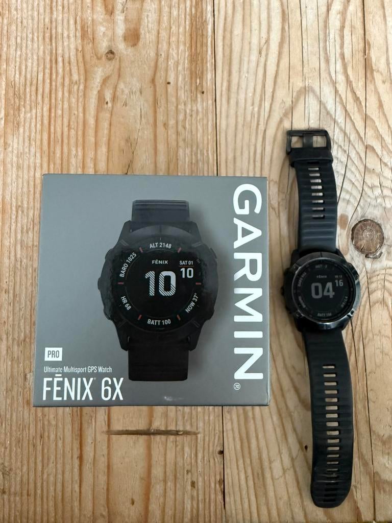 Garmin Fenix 6X Pro, Handtassen en Accessoires, Sporthorloges, Zo goed als nieuw, Zwart, Ophalen