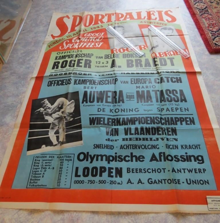 Boksen Sportpaleis Wielrennen Antwerpen 1943 REX Affiche VNV, Verzamelen, Verzenden, Zo goed als nieuw, Sport
