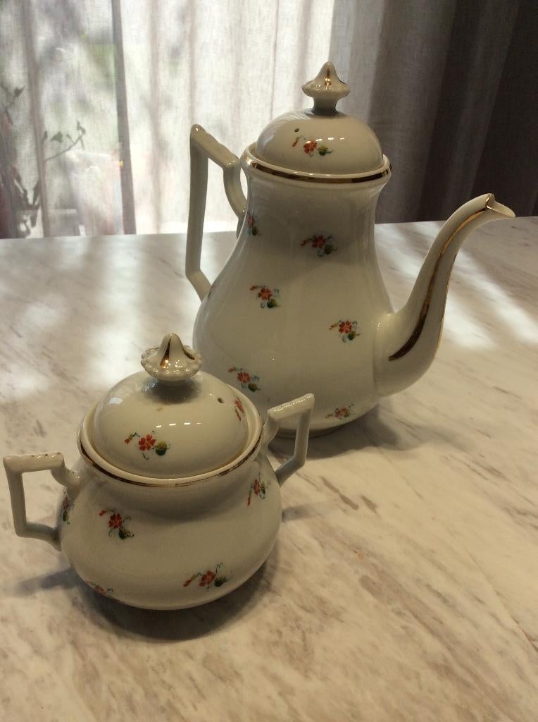 vintage porseleinen koffiekan & suikerpot - Art Deco Bohemen, Ophalen of Verzenden