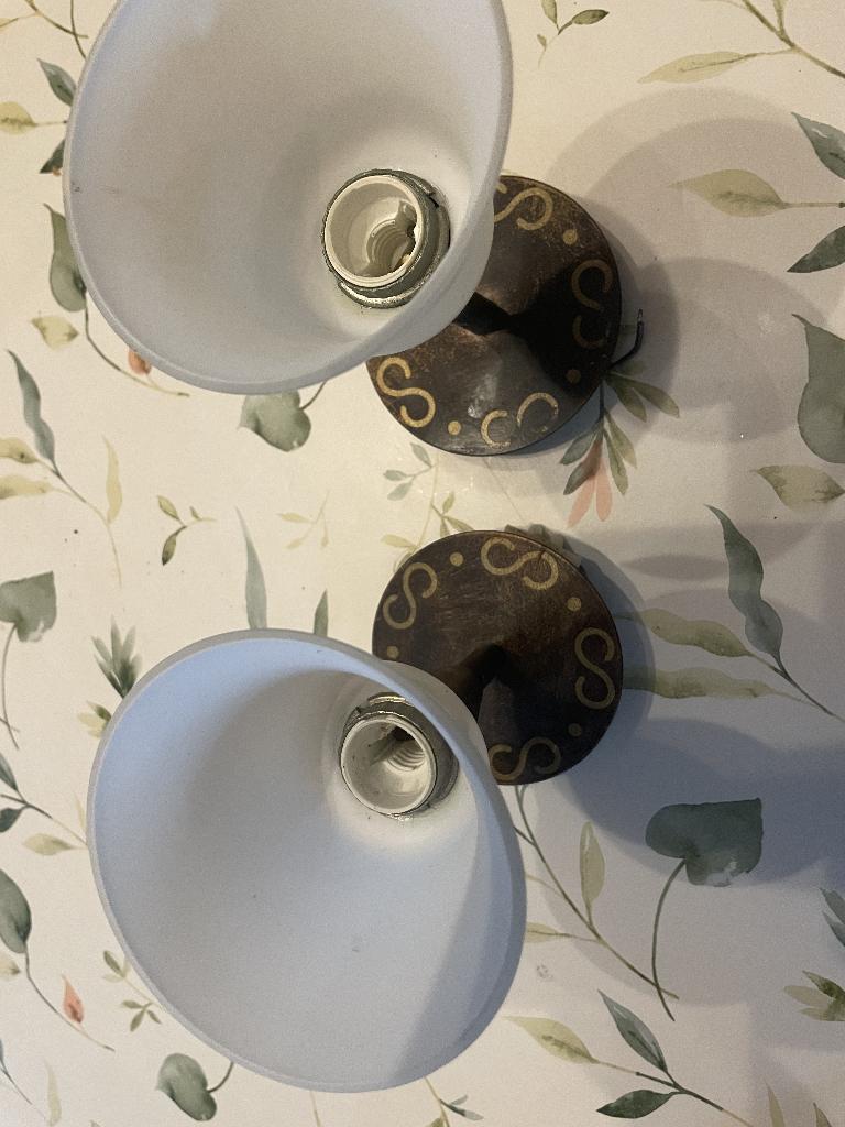 set van 2 plafondlampjes/spotjes metaal en glas, Huis en Inrichting, Lampen | Kroonluchters, Ophalen, Gebruikt, Glas