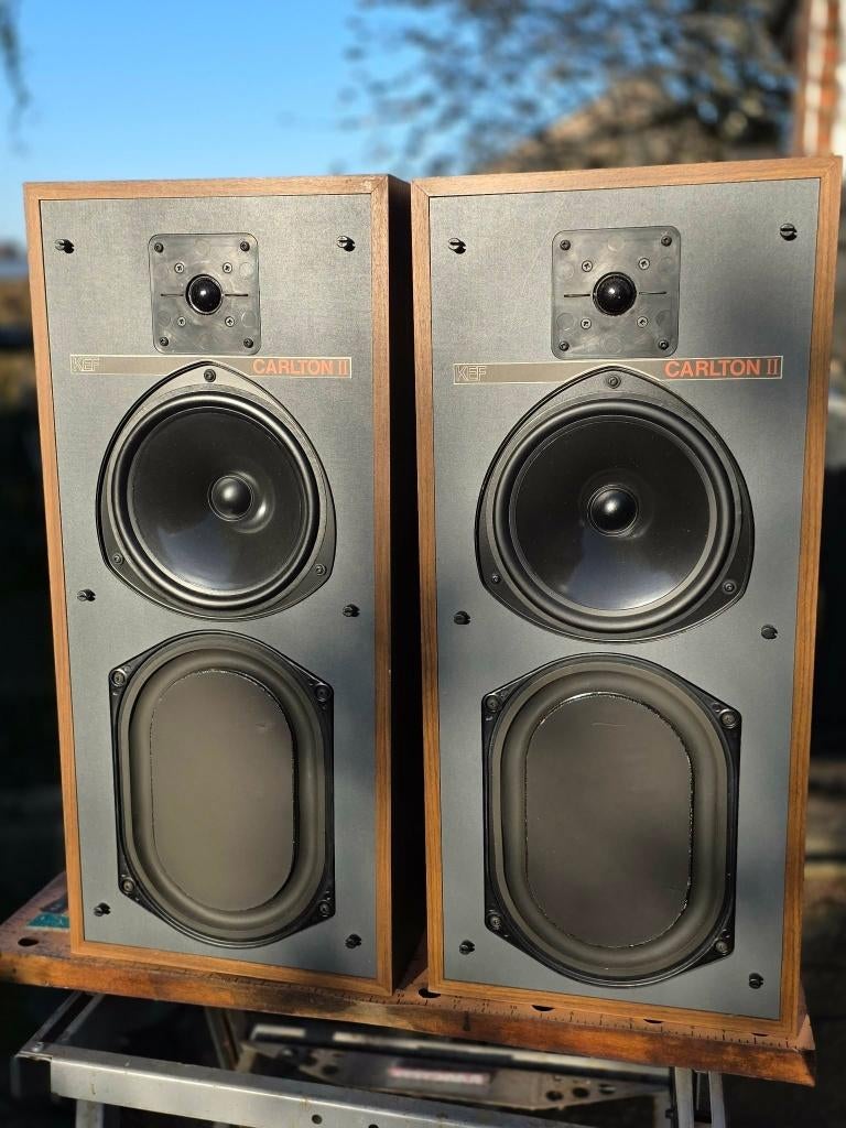 KEF CARLTON II - Paire d'enceintes - 100 W, Enlèvement ou Envoi, Utilisé, 60 à 120 watts, Haut-parleurs Frontaux, Arrière ou Stéréo