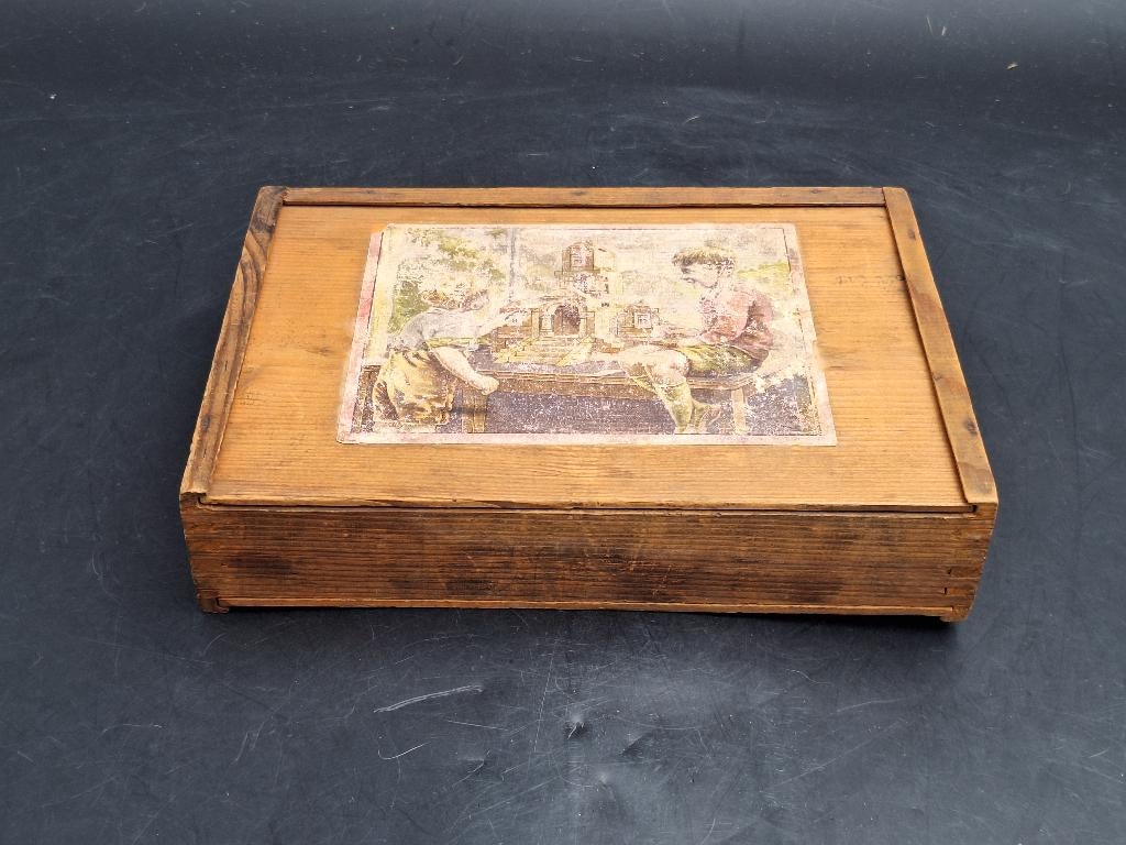 oude houten blokkendoos, begin 1900, Antiek en Kunst, Ophalen of Verzenden