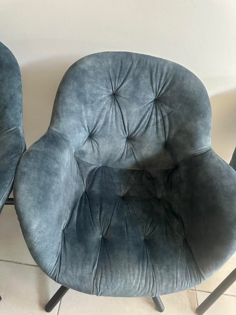 Petrolkleur fauteuil – fluweel / velvet 6 stuks, Ophalen, Zo goed als nieuw, Stof