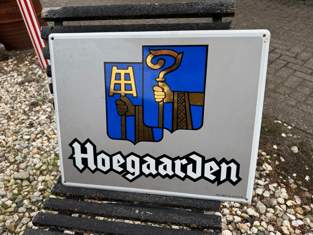 Hoegaarden bier emaille reclamebord, Verzamelen, Ophalen of Verzenden, Gebruikt, Reclamebord