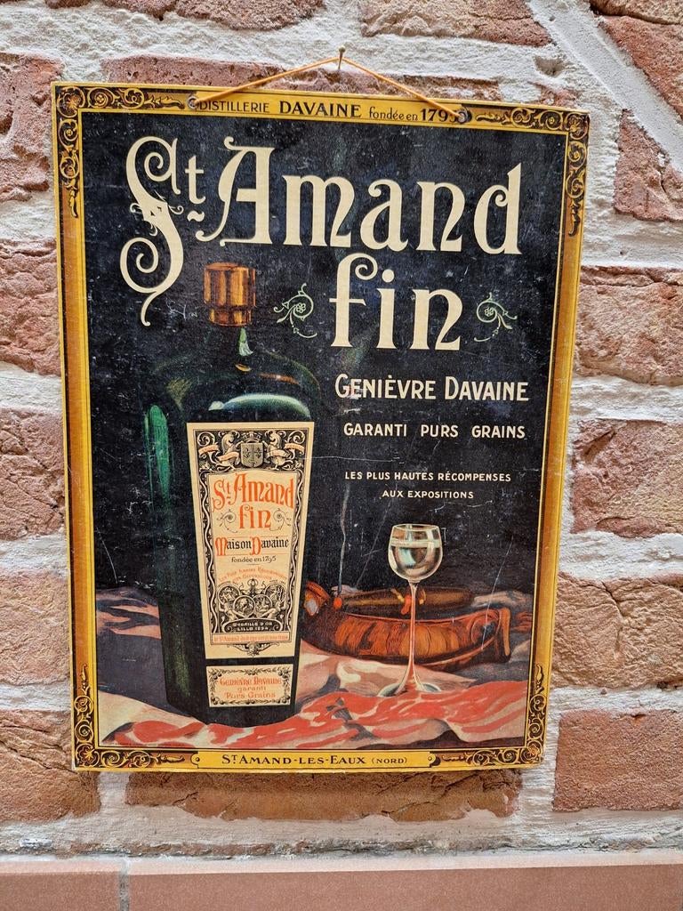 Ancienne enseigne publicitaire Genièvre St Amand Fin, Collections, Marques & Objets publicitaires, Enlèvement ou Envoi, Utilisé