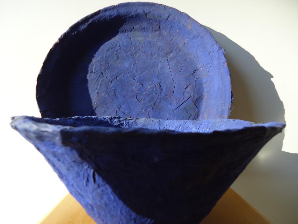 AN LANCKMAN Textiele Kunst vegetaal kobalt vintage design, Ophalen of Verzenden