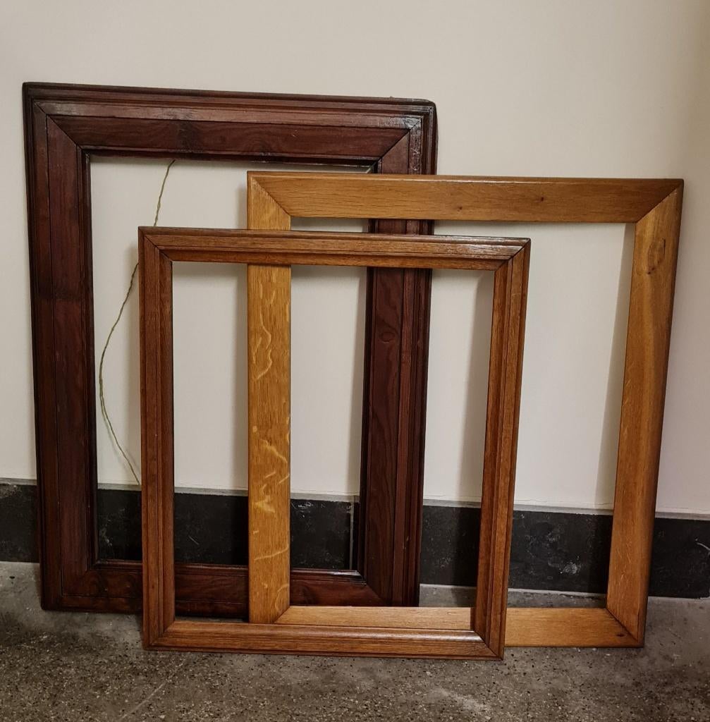 3 cadres anglais anciens Pitch Pine Pure and Natural Oak, Maison & Meubles, Accessoires pour la Maison | Cadres, Utilisé, 50 à 75 cm