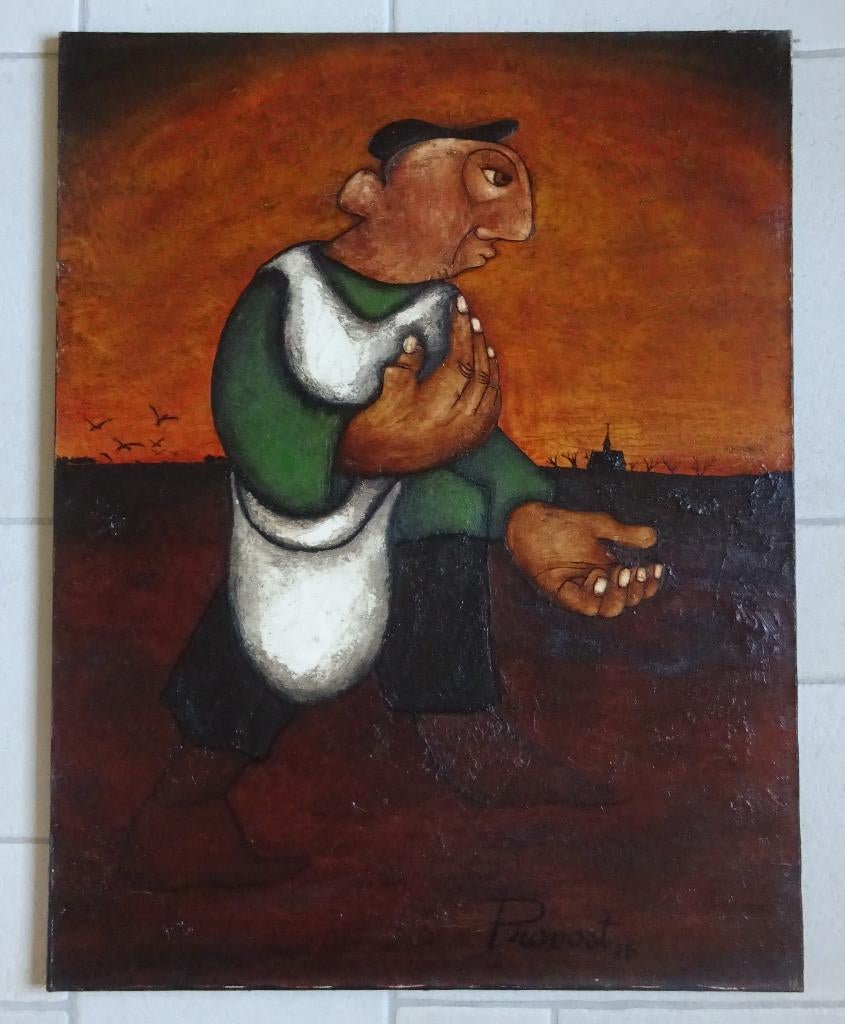 Michel Provost, olie op doek, 90 x 70 cm, De Zaaier 1976, Antiek en Kunst, Ophalen