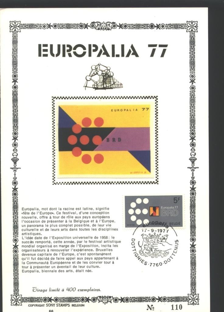 1977 Europalia, Timbres & Monnaies, Timbres | Europe | Belgique, Envoi