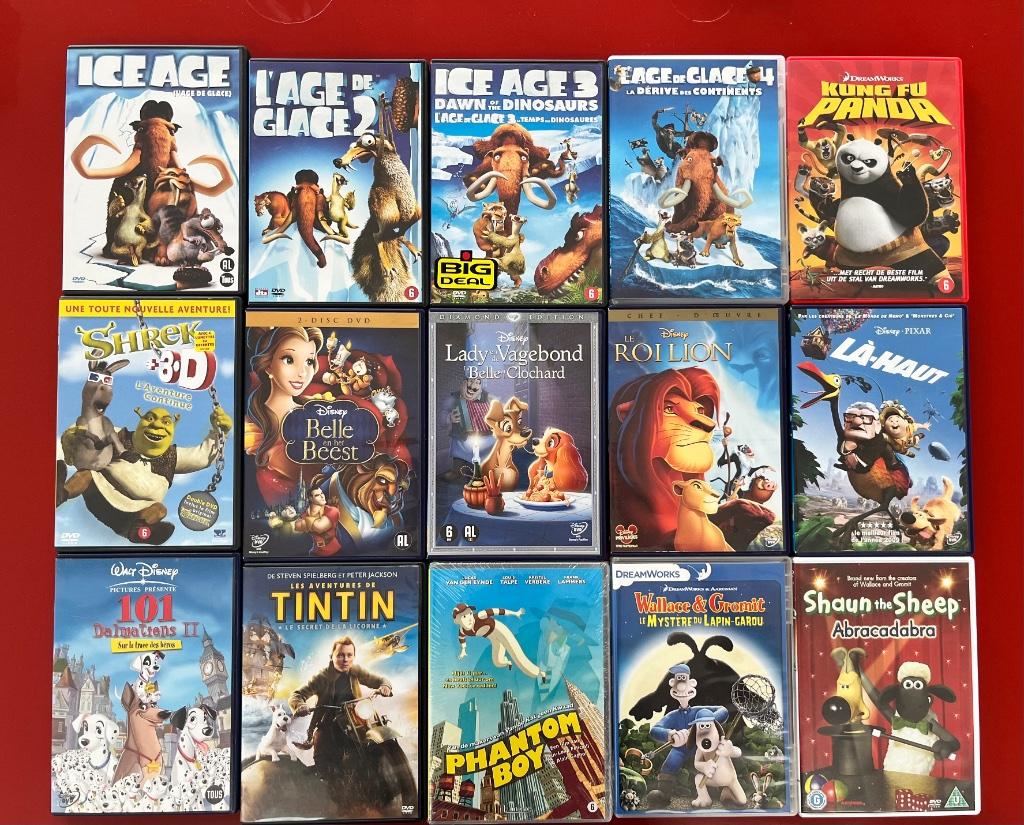 15 DVD - Disney, L'Âge de glace, Shaun le mouton, Shrek, Tin, Enlèvement ou Envoi, Comme neuf, Américain