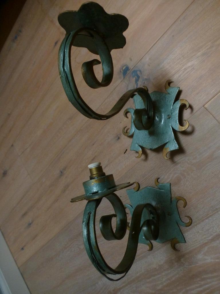 2 APPLIQUES MURALES en fer forgé (voir aussi LUSTER), Enlèvement, Utilisé, Métal, LANDELIJK