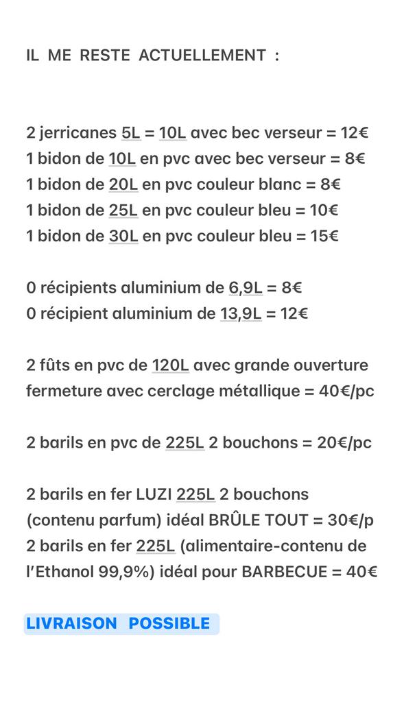 Barils en fer de 225L Alimentaire (ÉTHANOL), prix 30€/pc, Enlèvement ou Envoi, Comme neuf