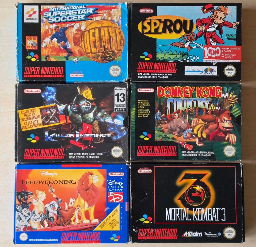6 SNES Games ( Super Nintendo ) PAL ( MK3 DKC KI Spirou ...), Ophalen of Verzenden, Gebruikt, Eén computer