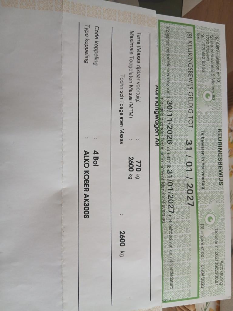 Aanhangwagen rijbewijs BE 2700 kg, Enlèvement