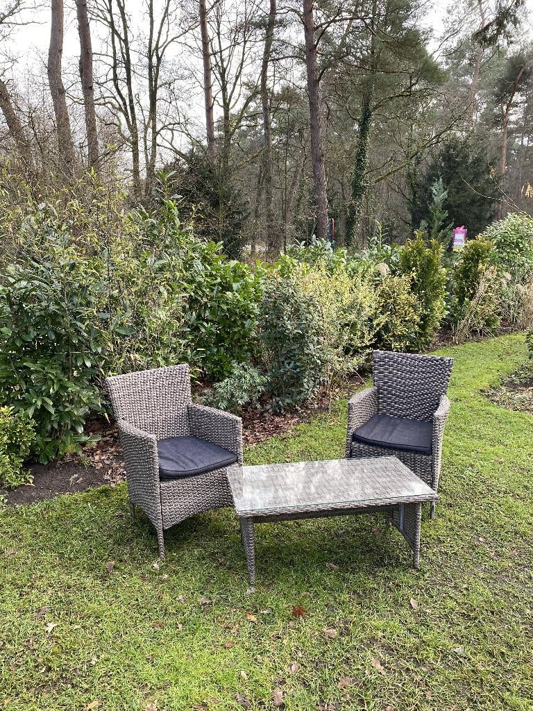 Wicker tuinset / balkonset tafel en 2 stoelen, Tuin en Terras, Bijzettafel, Zo goed als nieuw, Wicker, Tuinset